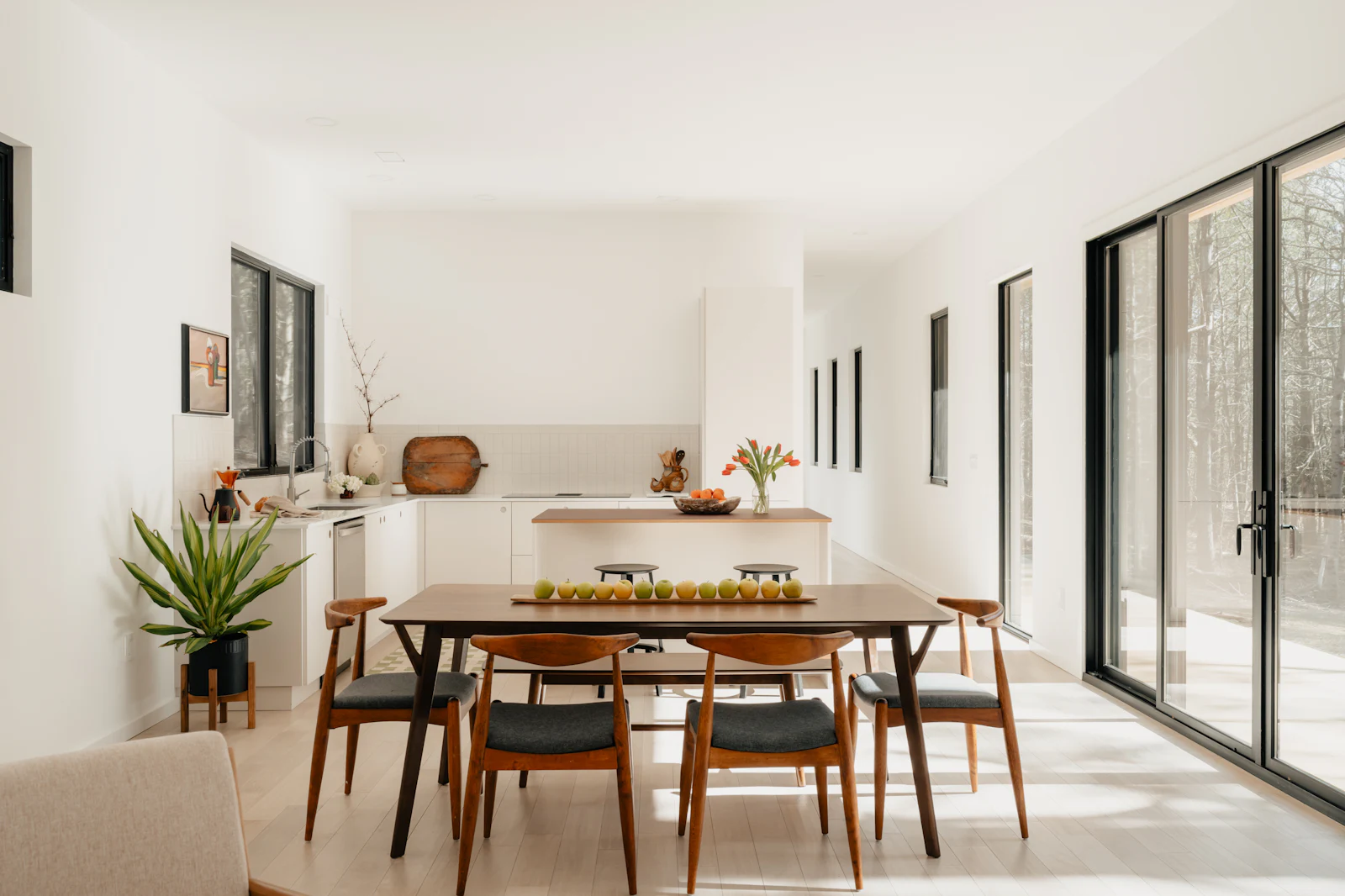 The kitchen and dining room